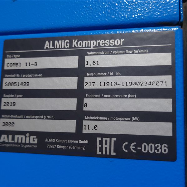  Almig Combi 11 Receiver Mounted Rotary Screw Compressor 