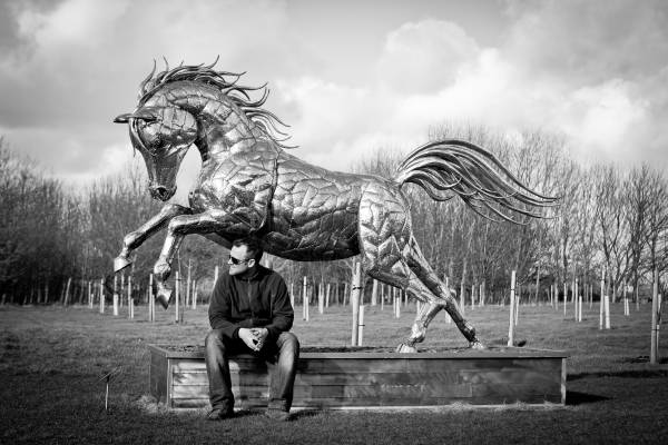 Michael Turner and horse sculpture