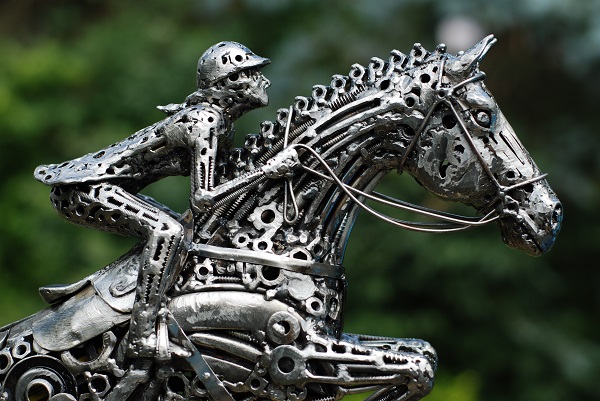 Brian Mock Horse and Rider Sculpture
