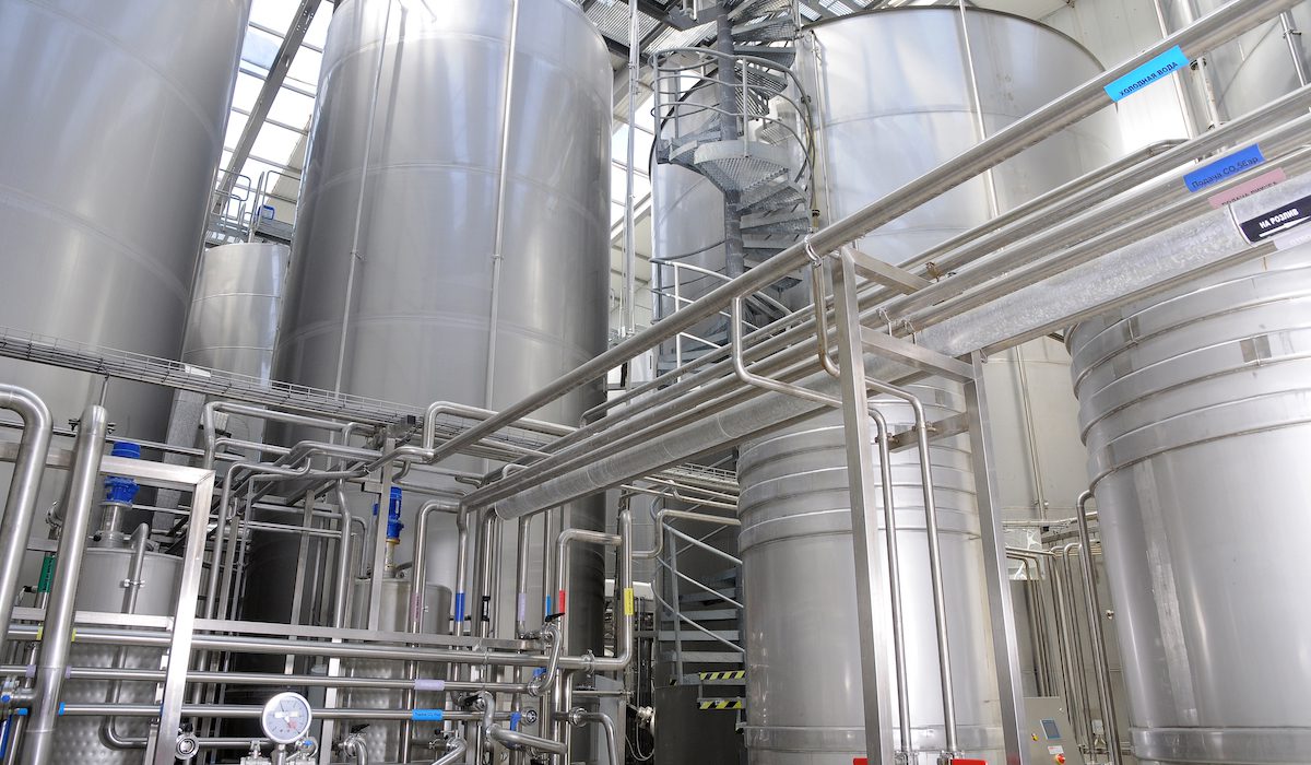 Hygienic process piping at food and beverage manufacturing facility