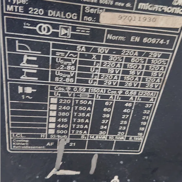 Migatronic MTE 220 AC/DC Squarewave TIG welder