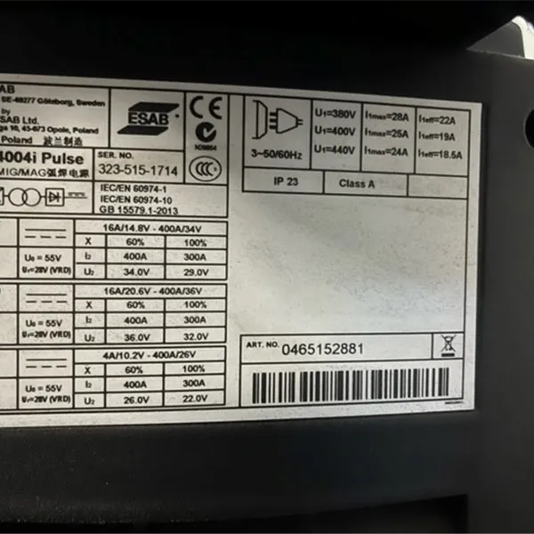 ESAB 4004i Pulse MIG Welder with U8 Controls & 3004 Feed