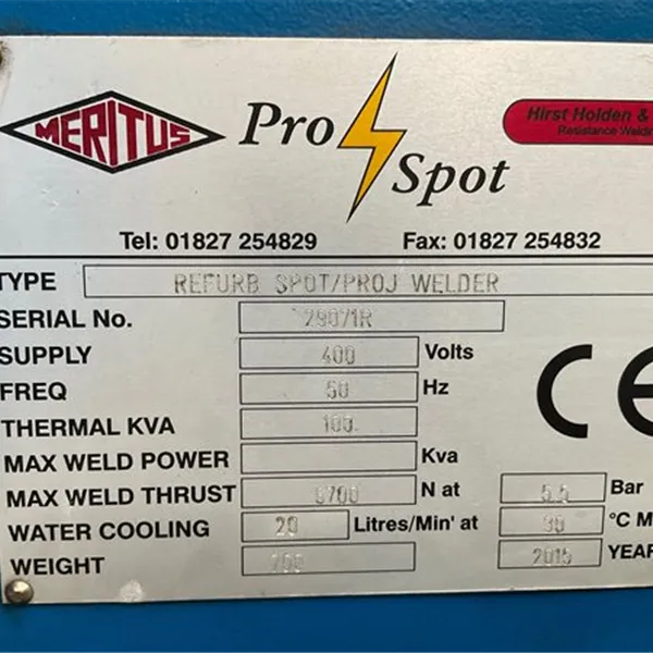 Meritus Prospot 100 KVA Projection Spot Welder, Water Cooled