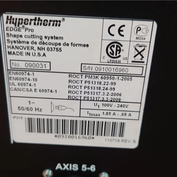 Hypertherm Edge Pro Plasma Cutting CNC Unit