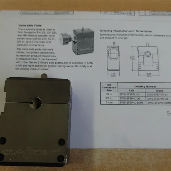 Swagelok Orbital Side Fixture Plates - CWS-5FSP1 CWS-5FSP2