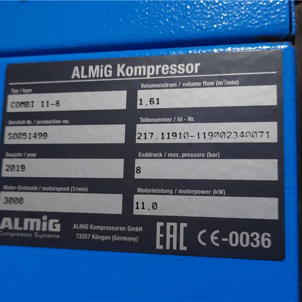  Almig Combi 11 Receiver Mounted Rotary Screw Compressor 