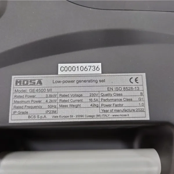Mosa Generator Recoil/Electric Starter GE 4500 MI 230V 4.2kVA