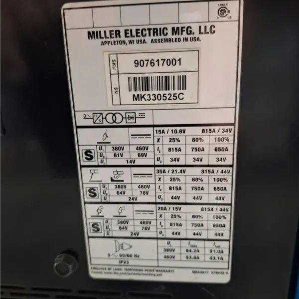 MILLER 907617001 DIMENSION 650 380/460V 50/60HZ